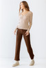 Sand Ribbed V-neck Long Sleeve Soft To Touch Top-41240