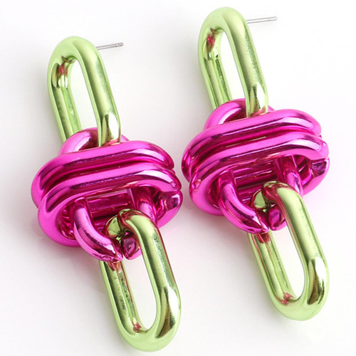 Color Metal Oval Link Earring-42317
