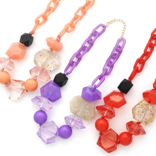 Chunky Beaded Oval Link Necklace-42307