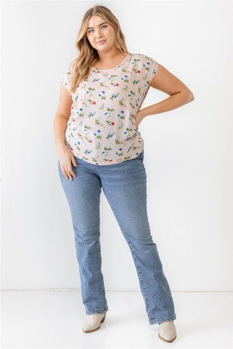 Plus Flower Print Ruched Top-42271