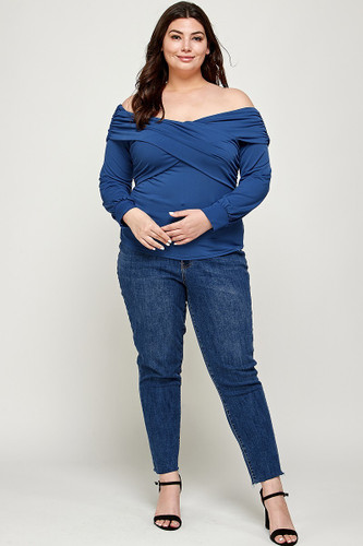 Plus Size Solid Wrap Dressy Top-42387