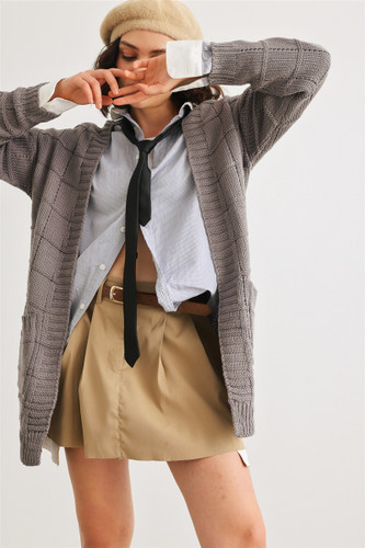 Knit Two Pocket Long Sleeve Open Front Cardigan-42400