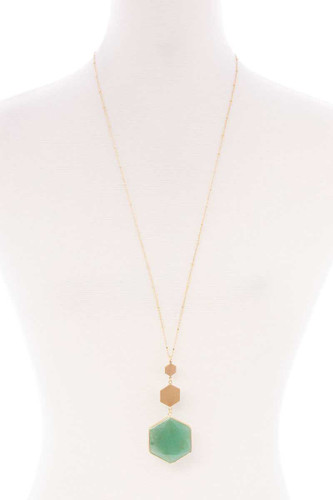 Marbling Natural Stone Pendant Long Necklace-32184