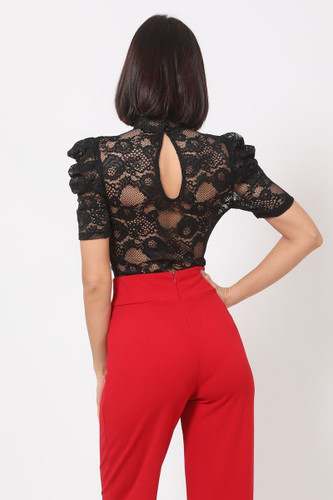Lace Bodysuit W/front Key Hole Opening Details-32231