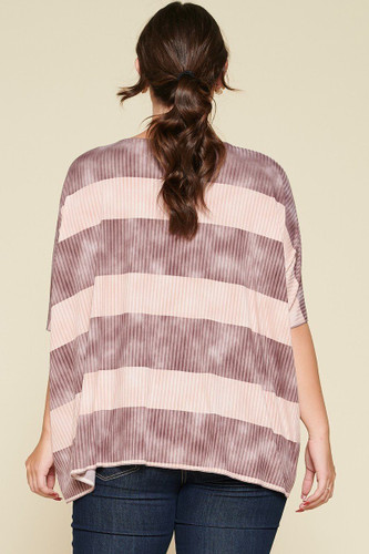 Stripe Printed Pleated Blouse Featuring A Boat Neckline And 1/2 Sleeves-32335