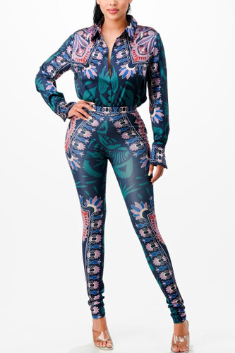 Shirt Blouse Top And Bottom Set-42761
