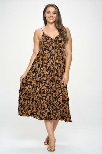 Plus Botanical Print Front Tie Maxi Dress-42948