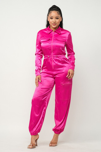 Front Zipper Pockets Top And Pants Jumpsuit-42962