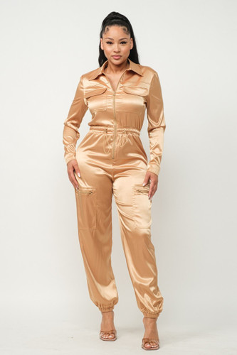 Front Zipper Pockets Top And Pants Jumpsuit-42963