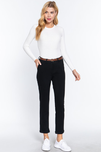 Cotton-span Twill Belted Long Pants          -42994