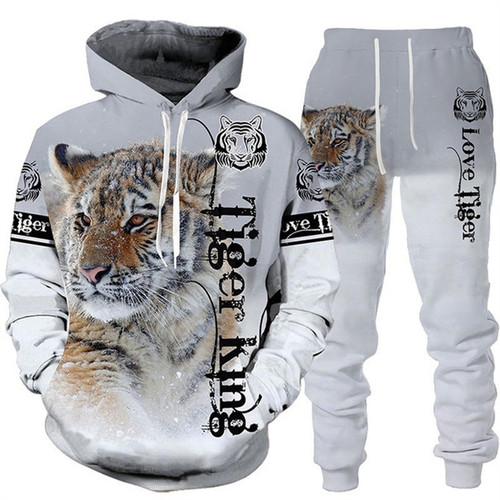 New Animal 3D Tiger Printed Hoodie Pants Suit Cool Men's 2 Pcs Sportswear Set