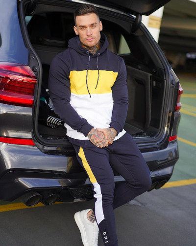 Men's Jogger Outfit Casual Solid Long Sleeve Sportswear Hooded Two Piece Sets