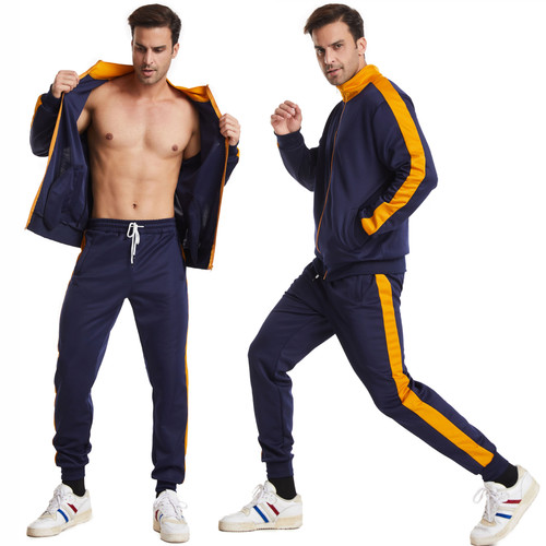 Men's Casual Two Piece Sportswear Fashion Color Matching Jogging Set Tracksuit