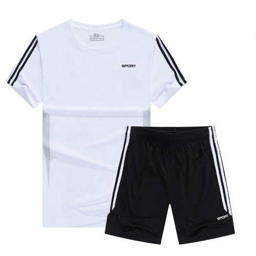 Men's Gym Short Sleeve Quick Dry O Neck T-Shirt Set Track Suit Jogging Shorts