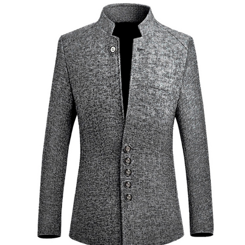 Men's Suit Jacket Solid Mandarin Collar Slim Fit Tuxedo Casual Blazer Plus Size