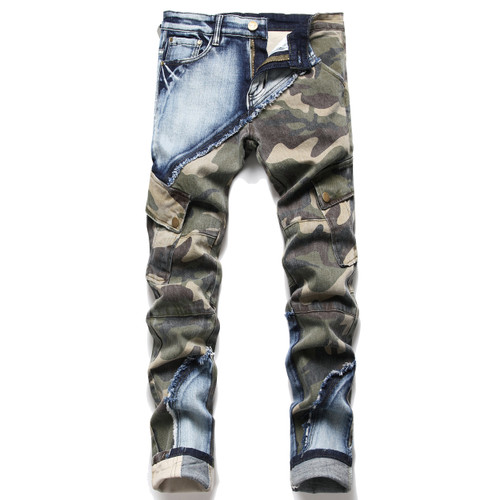 Men's Jeans Slim Straight Locomotive Camouflage Zipper Large Size Trousers