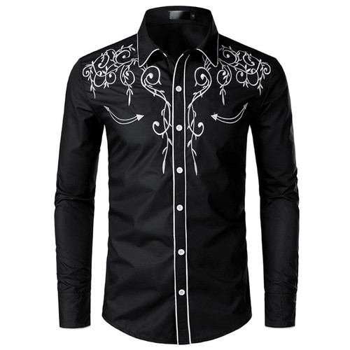 Men's Western Cowboy Shirt Stylish Embroidered Slim Fit Long Sleeve Party Shirt