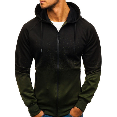 Men's Casual Hoodies Jacket with Zipper Pockets Plus Size Gradient Sweater Coat