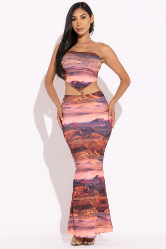 Printed Tube Top And Maxi Skirt-43131