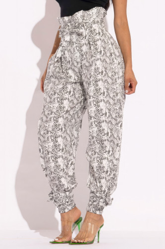 Snake Skin Printed Paper Bag Style Cargo Pants-43137