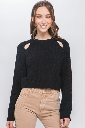 Knit Pullover Sweater With Cold Shoulder Detail-43219