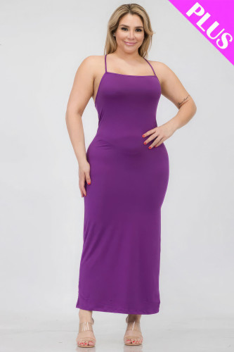 Plus Size Crisscross Back Split Thigh Maxi Dress-43314