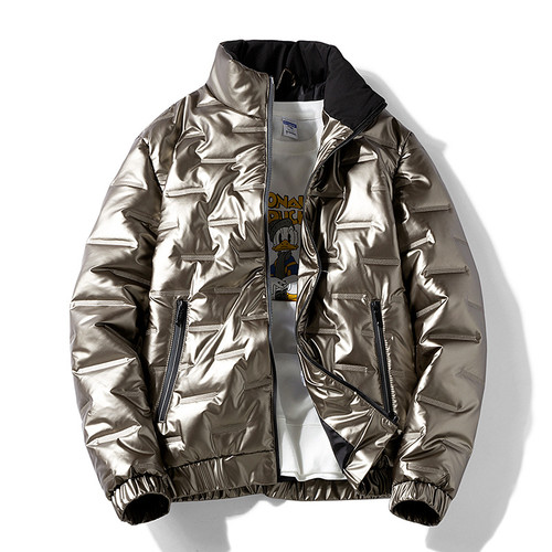 Men's Thicken Warm Bread Puffer Jackets Shiny Reflective Winter Parkas Plus Size