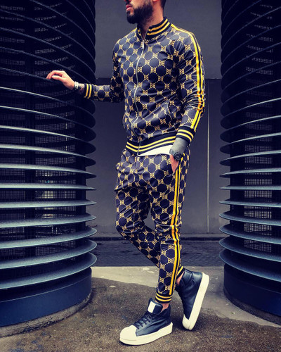 Men's Sports Leisure Jogging Sportswear Zipper Jacket and Pants Two-piece Suit