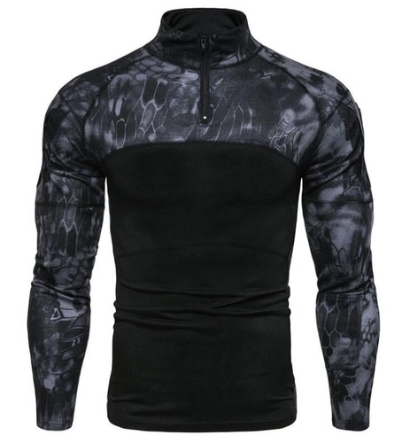 Custom Quick Drying Camo Long Sleeves T-Shirts Men's Stand Collar Tactical Shirt