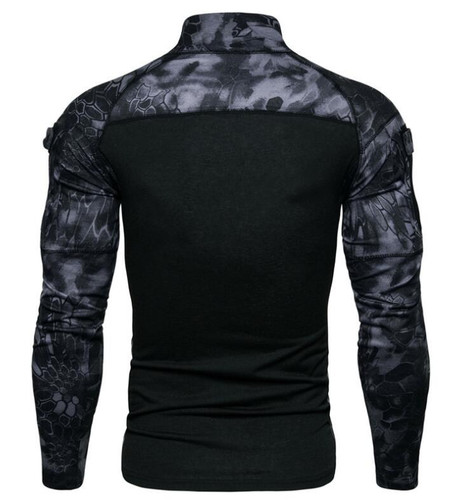 Custom Quick Drying Camo Long Sleeves T-Shirts Men's Stand Collar Tactical Shirt