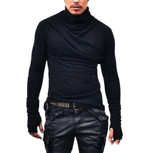 Male Slim Fit Long Sleeve T-Shirt With-Gloves Men's Cotton T-Shirt Motor Biker