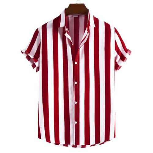 Men's Fashion Striped Shirts New Short Sleeve Casual Male Top Turn Down Collar