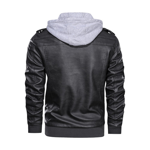Motorcycle Oversized Men's Jacket Slim Pu Leather Warm Hooded Leather Jacket