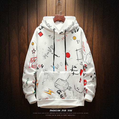 YiXin Men's Heavyweight High Quality Print Fashion Pull Over Hoodies Loose