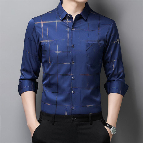 Men's Clothing Long Sleeve Shirt Business Casual Loose Thin Men's Plaid Shirts