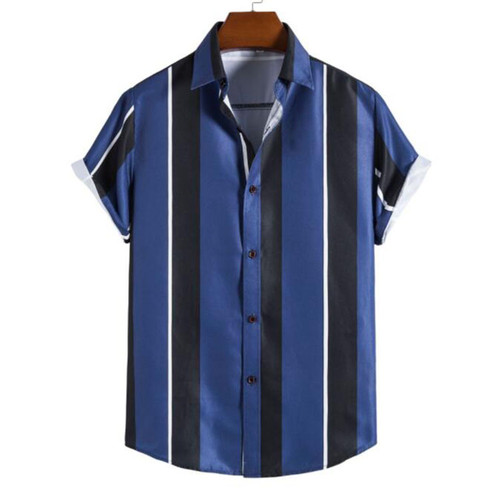 New Arrival Men's Shirts Men Hawaiian Casual Striped Print Shirts Short-sleeved