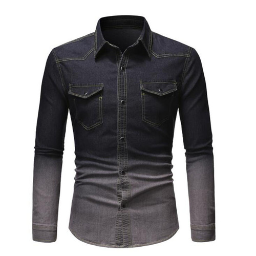 Men's Long Sleeve Denim Shirts Style Gradient Slim Denim Shirt Streetwear Top