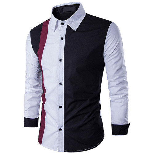 New Arrival Men's Turn-down Collar Shirt Casual Long Sleeve Patchwork Top