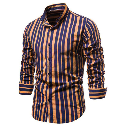 Men's Striped Shirt Casual Slim Fit Fashion Men's Dress Shirts Long-sleeved