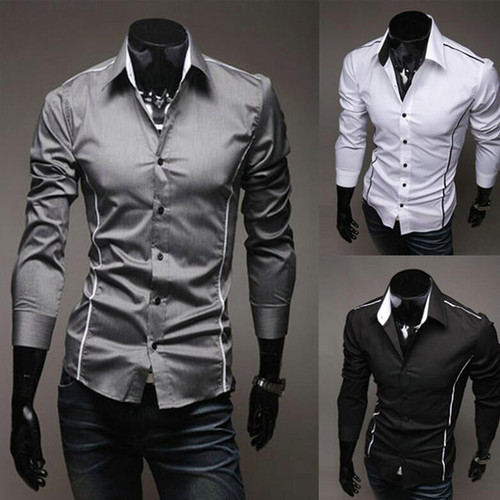 Men's Shirts Causal Long Sleeve Patchwork Dress Shirt For Men's Muscle Fit