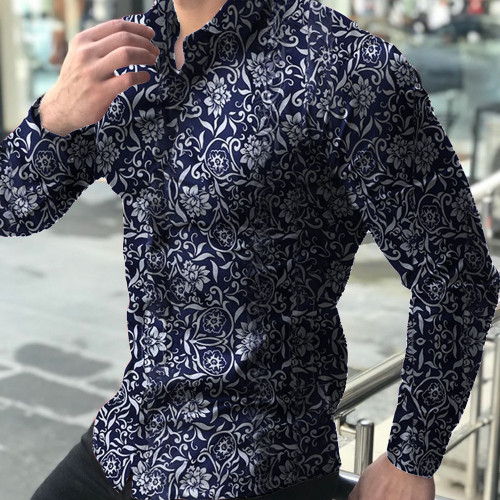 Fall Fashion Men's Casual Printed Shirts Long-sleeve Plus Size Shirt Men's Wear