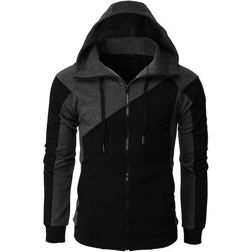 Mens Hoodies Novelty Contrast Color Zipper Casual Sport Sweatshirts Pocket