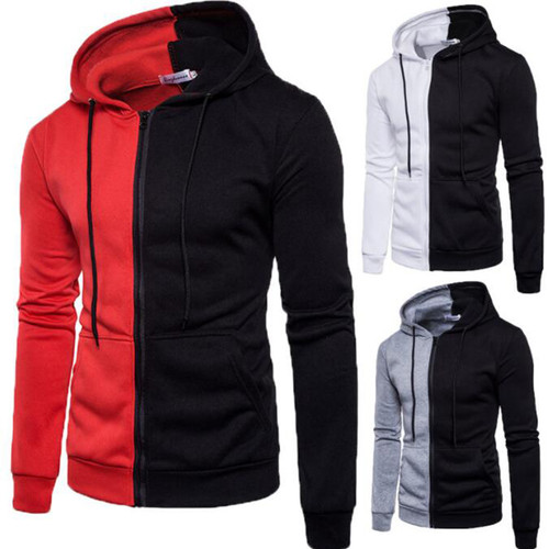 Long Sleeve Men's Hoodie Cool Plain Hoodies Patchwork Cotton Sweatshirt