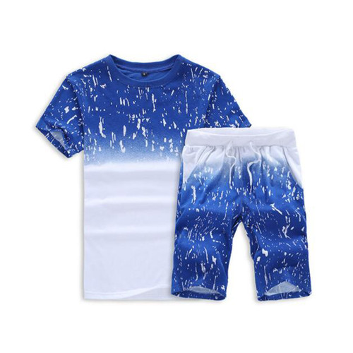 Short-sleeved Sports Suit Printed Breathable Sweatsuit Gradient Color Men's Sets