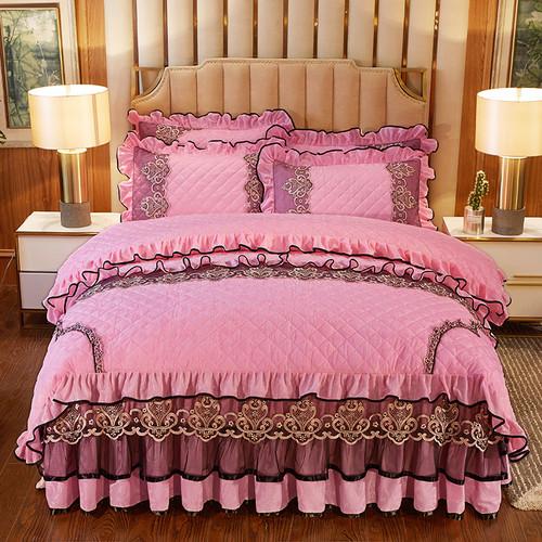 American Style Embroid Flower Nature Winter Velvet Quilted Cotton Bedding Set American Style Embroid Flower Nature Winter Velvet Quilted Cotton Bedding Set