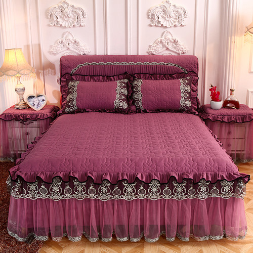 American Style Lace Embroid Bamboo Luxury Velvet Diamond Quilt Cover Bed Set