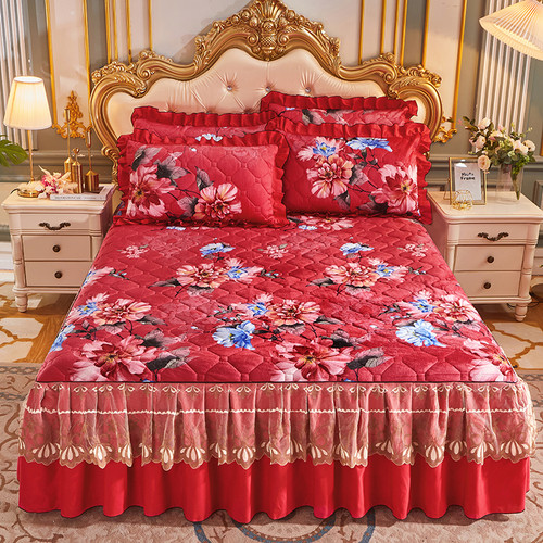 American Style Thicken Red Floral 3D Printed Embroid Wedding 4PCS Bedding Sets