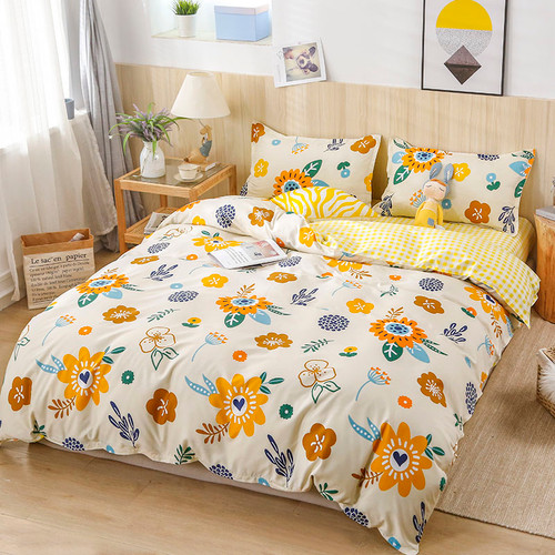 Flower Design Polyester Print Duvet Cover Set Bedding Comforter Cover Set