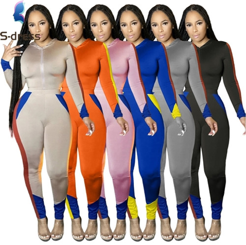 Women's Set With Patchwork Zipper Hoodie Jogger Pants 2-Piece Skinny Active Wear