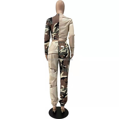 Women's J&H Fashion Two Tone Camo Shirt And Jogger Pants 2 Piece Set Camouflage